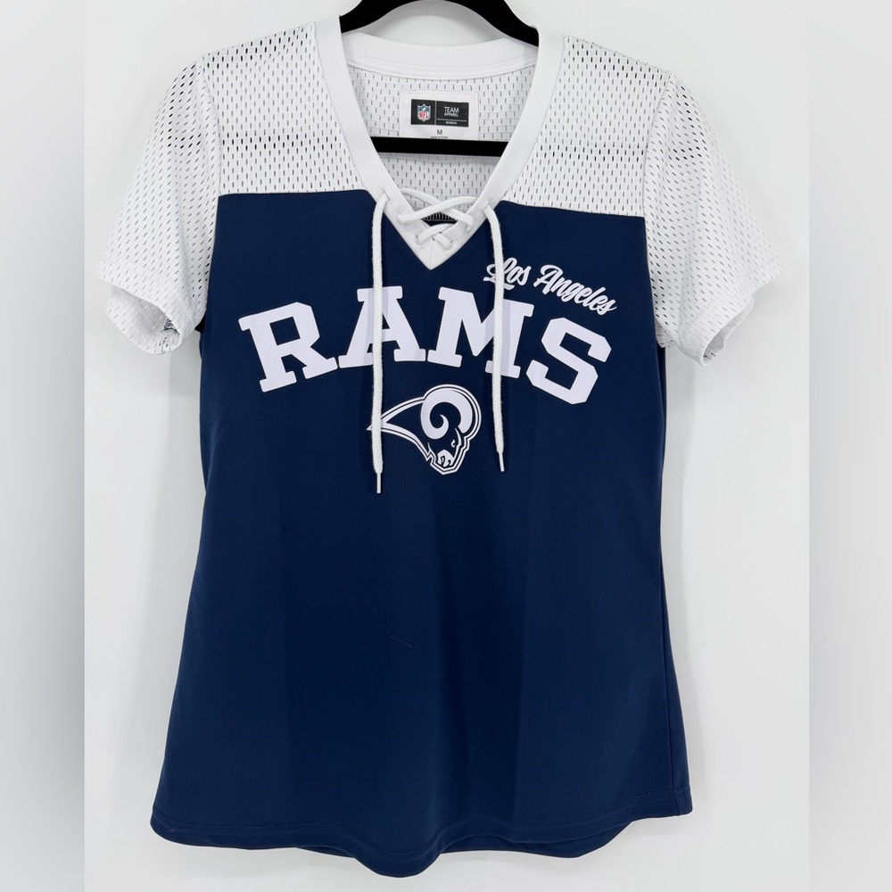 NFL Los Angeles Rams Lace-Up Mesh‎ Jersey Tee – Women’s Size M